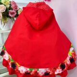 Fantasia Vestido Chapeuzinho Vermelho Floral com Capuz