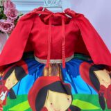 Fantasia Vestido Chapeuzinho Vermelho Floral com Capuz