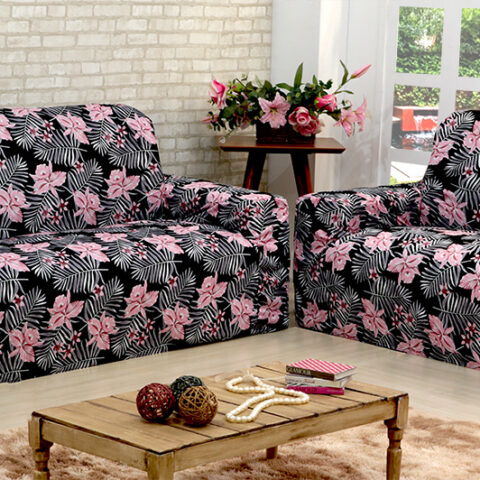 Kit Capas de Sofá 2 e 3 Lugares Adere Floral Rosa