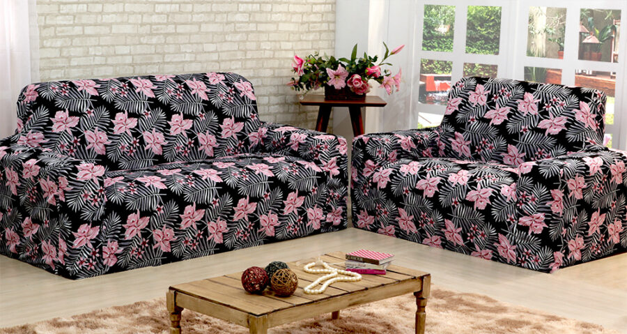 Kit Capas de Sofá 2 e 3 Lugares Adere Floral Rosa