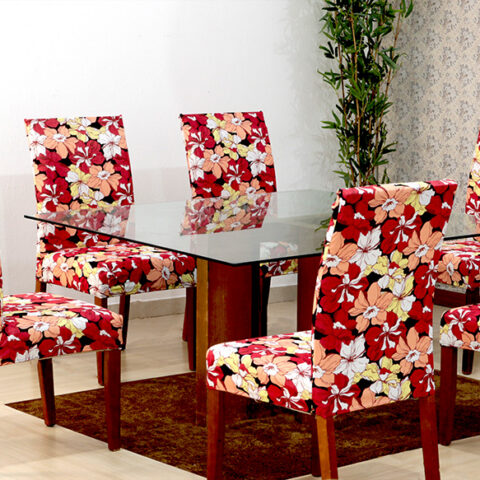 Kit 6 Capas para Cadeira Malha Gel Floral Vermelho