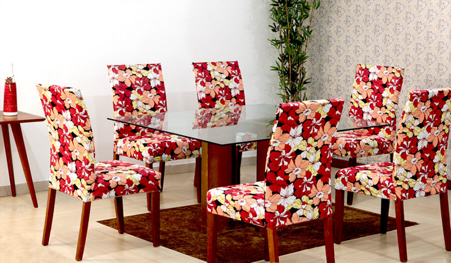 Kit 6 Capas para Cadeira Malha Gel Floral Vermelho