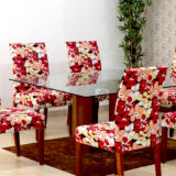 Kit 4 Capas para Cadeira Malha Gel Floral Vermelho