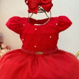 Vestido Infantil Longo Vermelho Busto Nervura Daminha