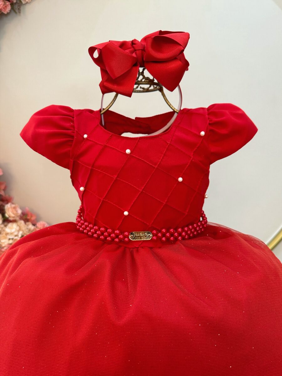Vestido Infantil Longo Vermelho Busto Nervura Daminha