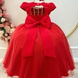 Vestido Infantil Longo Vermelho Busto Nervura Daminha