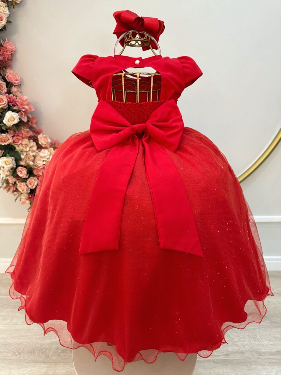 Vestido Infantil Longo Vermelho Busto Nervura Daminha