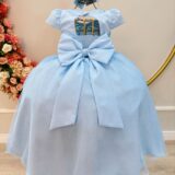 Vestido Infantil Longo Azul Claro Busto Nervura Daminha