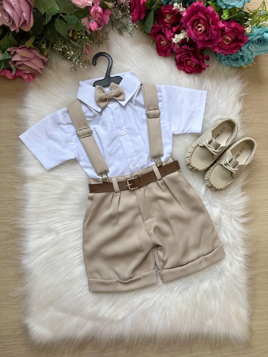 Conjunto Infantil Miss Cherry Ravi Shorts Bege Modelo 2