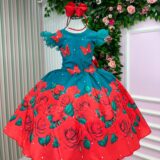 Vestido Infantil Marie Lola Verde Florido Natal