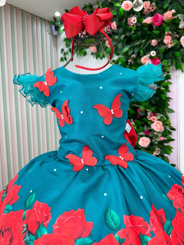 Vestido Infantil Marie Lola Verde Florido Natal