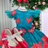 Vestido Infantil Marie Lola Verde Florido Natal