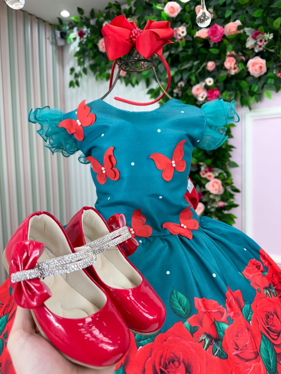 Vestido Infantil Marie Lola Verde Florido Natal