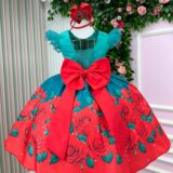 Vestido Infantil Marie Lola Verde Florido Natal
