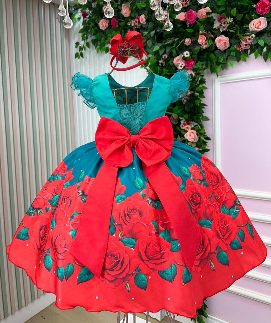 Vestido Infantil Marie Lola Verde Florido Natal