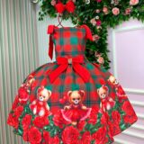 Vestido Infantil Natal Madeline Marie Ursinho Xadrez