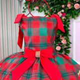 Vestido Infantil Natal Madeline Marie Ursinho Xadrez