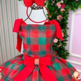 Vestido Infantil Natal Madeline Marie Ursinho Xadrez