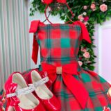 Vestido Infantil Natal Madeline Marie Ursinho Xadrez