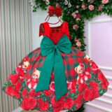 Vestido Infantil Natal Madeline Marie Ursinho Xadrez