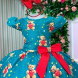 Vestido Infantil Natal Milena Marie Ursinhos Verde