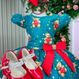 Vestido Infantil Natal Milena Marie Ursinhos Verde