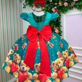 Vestido Infantil Natal Milena Marie Ursinhos Verde