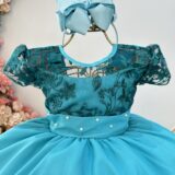Vestido Infantil Longo Verde Bandeira Busto com Renda