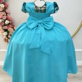Vestido Infantil Longo Verde Bandeira Busto com Renda