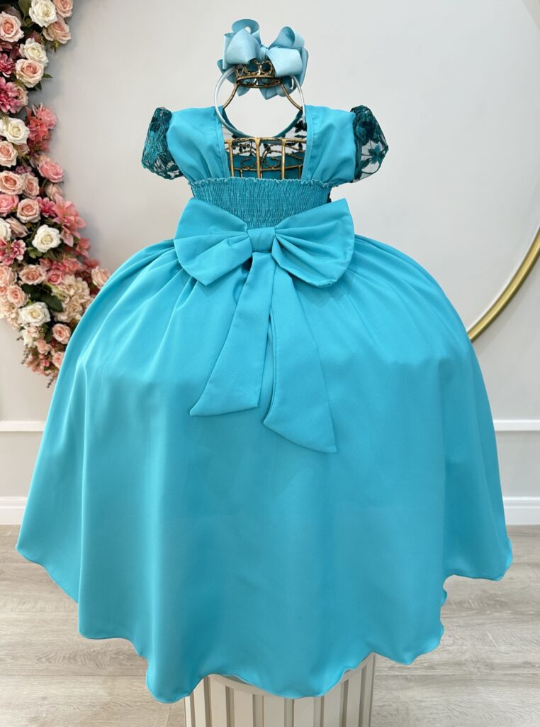 Vestido Infantil Longo Verde Bandeira Busto com Renda