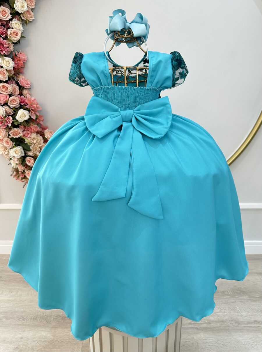 Vestido Infantil Longo Verde Bandeira Busto com Renda