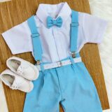 Conjunto Infantil Camisa Branca Short Suspensório Gravata