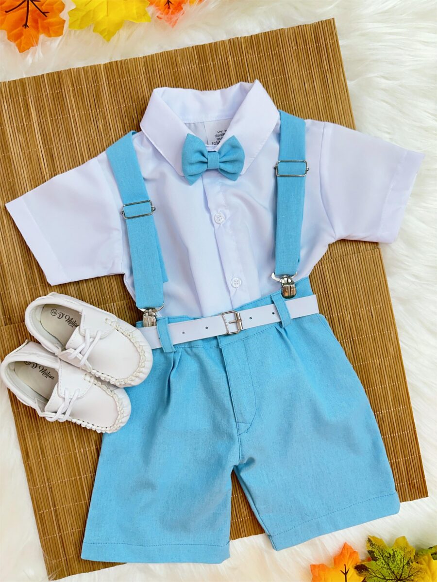 Conjunto Infantil Camisa Branca Short Suspensório Gravata