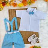 Conjunto Infantil Camisa Branca Short Suspensório Gravata