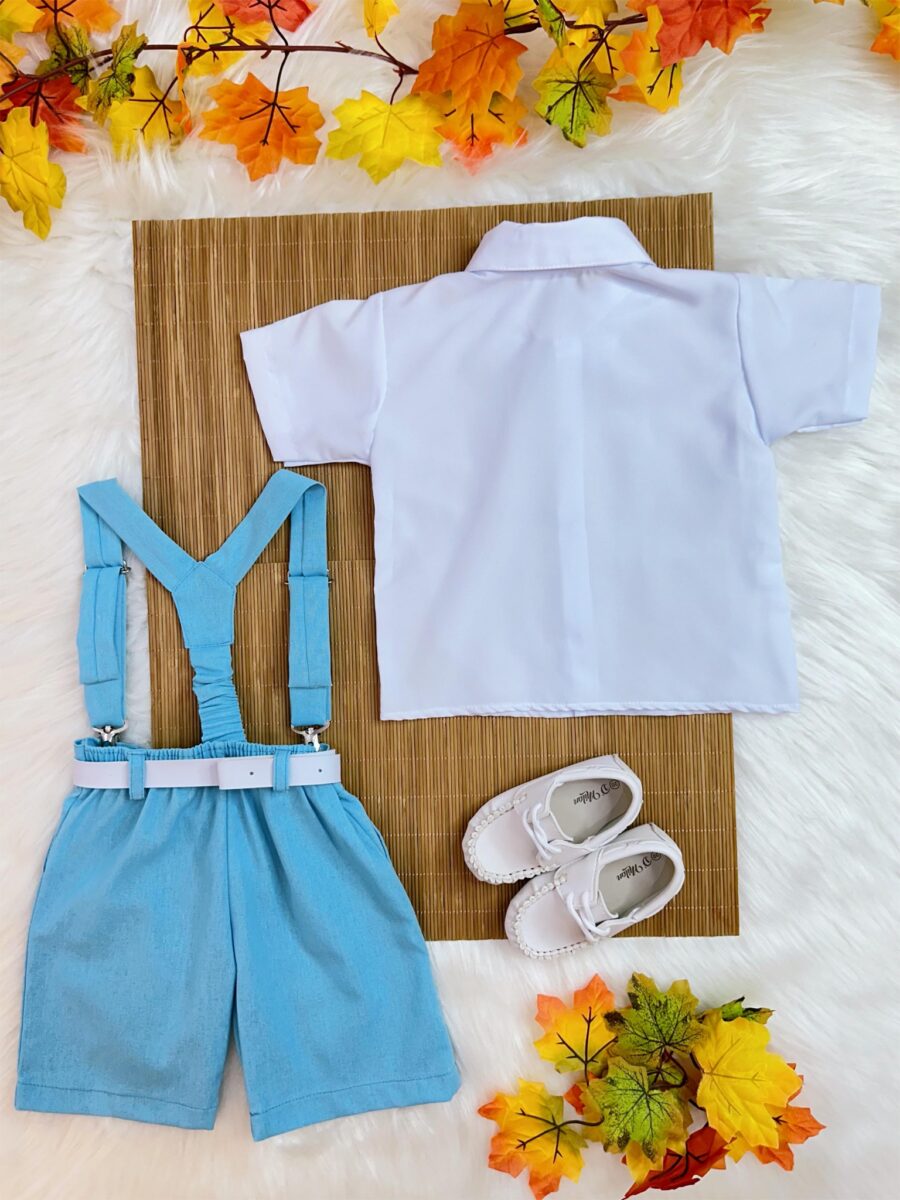 Conjunto Infantil Camisa Branca Short Suspensório Gravata