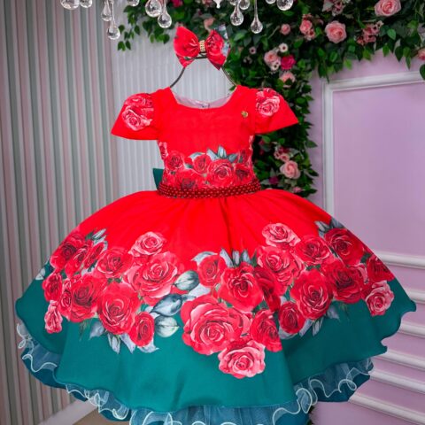 Vestido Infantil Natal Melina Mimadine Vermelho Microfibra