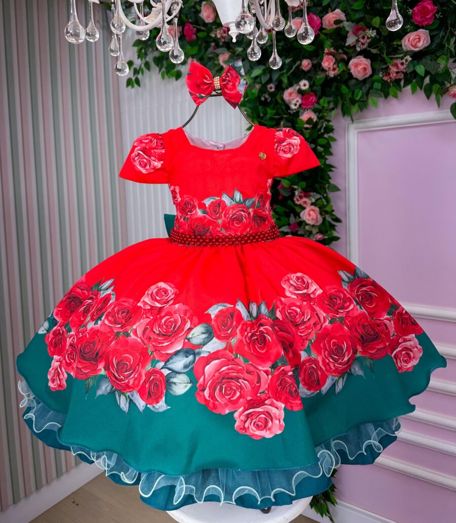 Vestido Infantil Natal Melina Mimadine Vermelho Microfibra