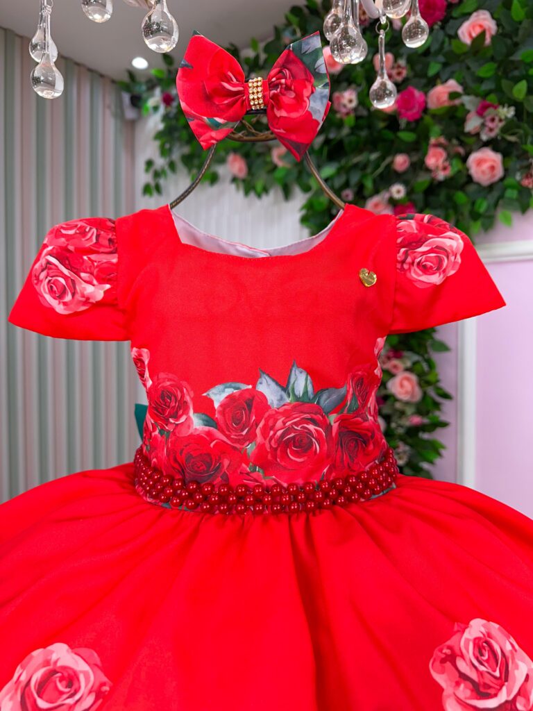 Vestido Infantil Natal Melina Mimadine Vermelho Microfibra