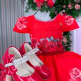 Vestido Infantil Natal Melina Mimadine Vermelho Microfibra