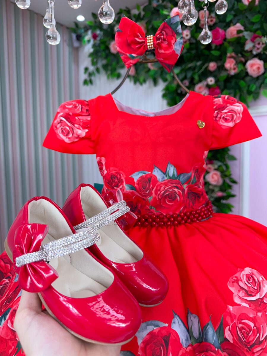 Vestido Infantil Natal Melina Mimadine Vermelho Microfibra