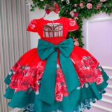 Vestido Infantil Natal Melina Mimadine Vermelho Microfibra