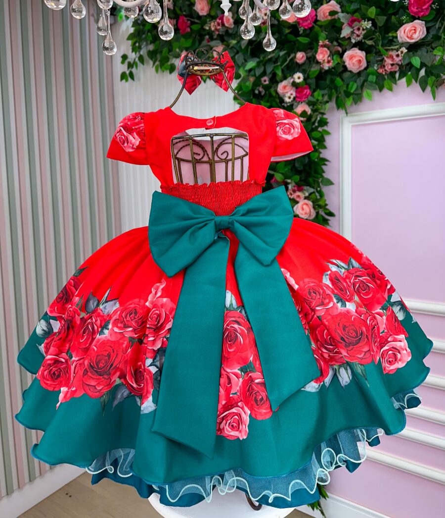 Vestido Infantil Natal Melina Mimadine Vermelho Microfibra