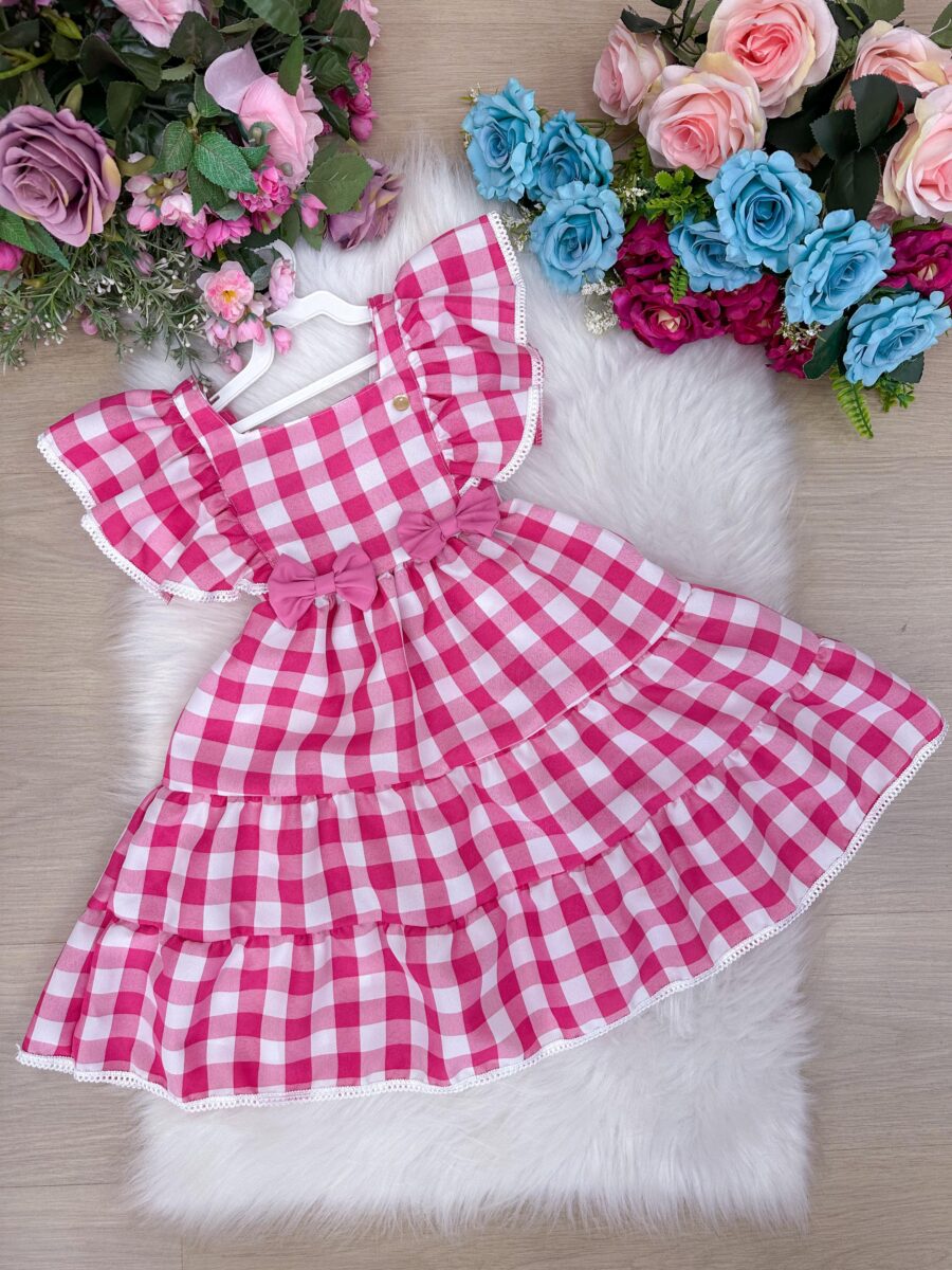 Vestido Infantil Banana Club Aline Xadrez Rosa