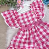 Vestido Infantil Banana Club Aline Xadrez Rosa
