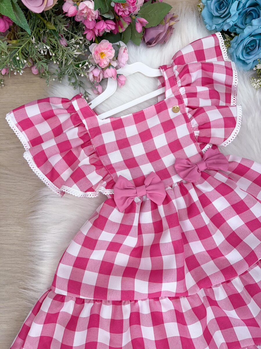 Vestido Infantil Banana Club Aline Xadrez Rosa