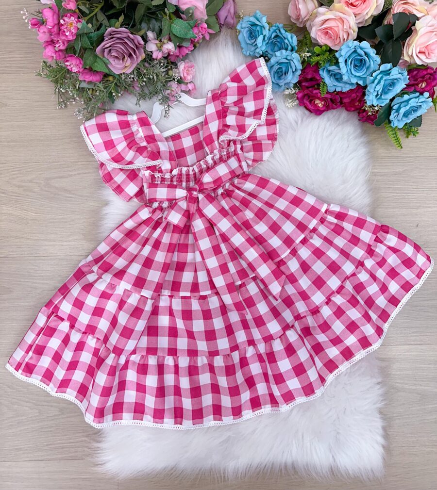 Vestido Infantil Banana Club Aline Xadrez Rosa