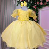 Vestido Infantil Bella Child Laize Amarelo Tule e Renda
