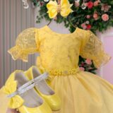 Vestido Infantil Bella Child Laize Amarelo Tule e Renda