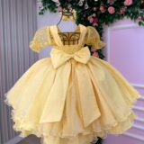 Vestido Infantil Bella Child Laize Amarelo Tule e Renda
