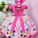 Vestido Infantil Chuva de Bênçãos Amor Pink Strass C/ Tiara